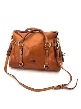 Dooney & Bourke Florentine Cognac Brown Leather Tassel Satchel Bag Top Handles